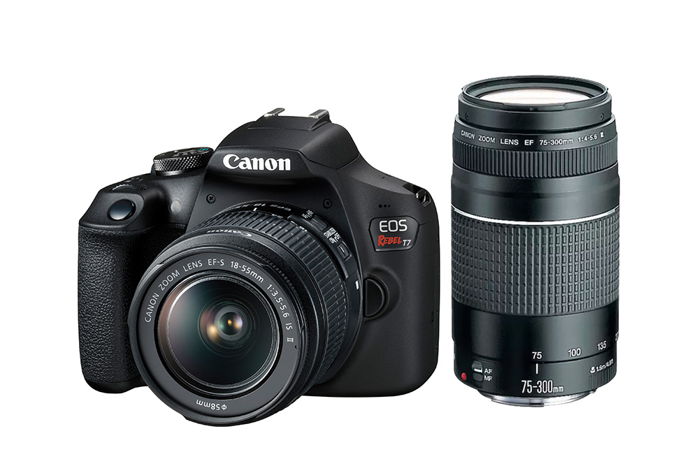 Câmera EOS T7+ Lente EF-S 18-55mm + EF 75-300mm